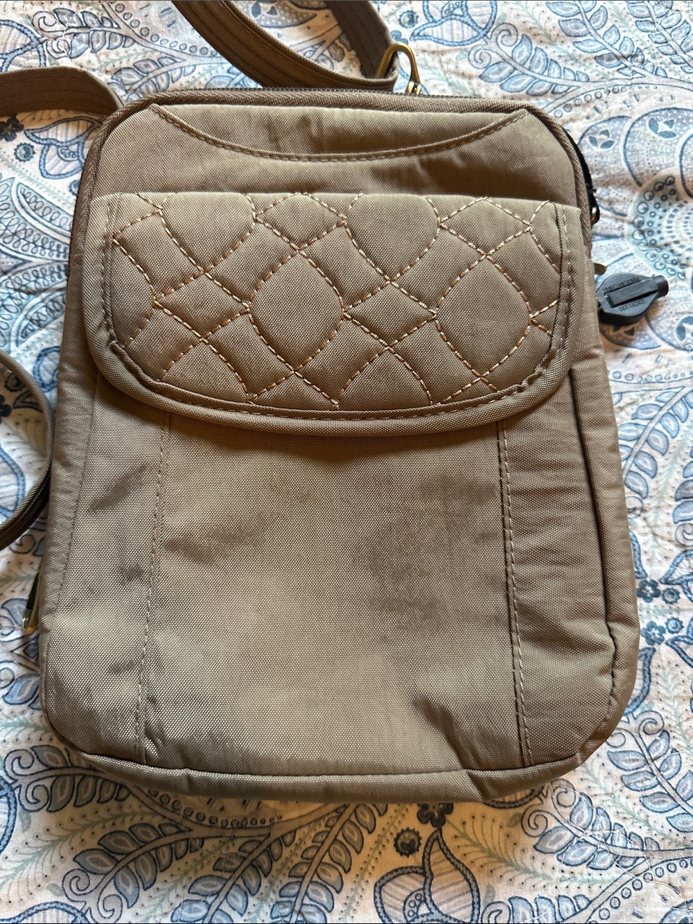 Travelon Quilted Taupe Crossbody Bag